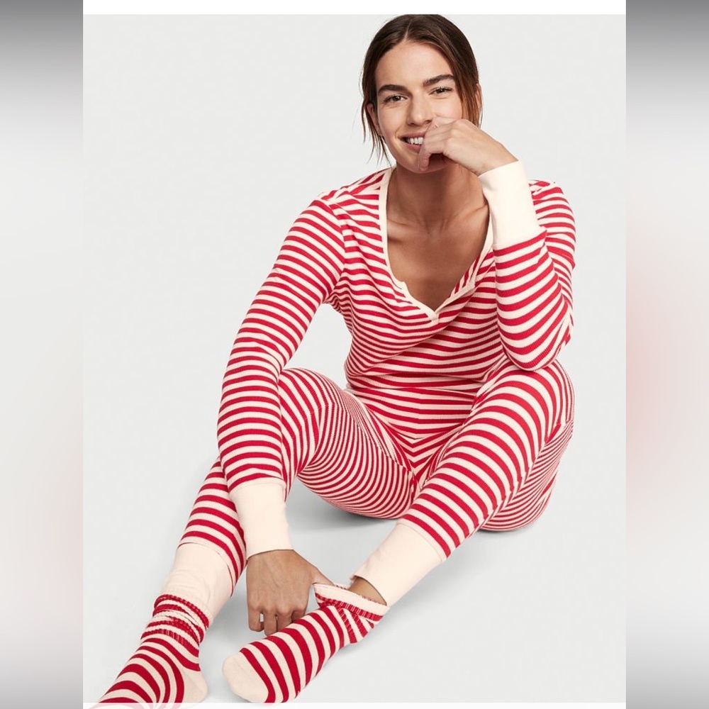 Victoria’s Secret red and white striped thermal pajama set
